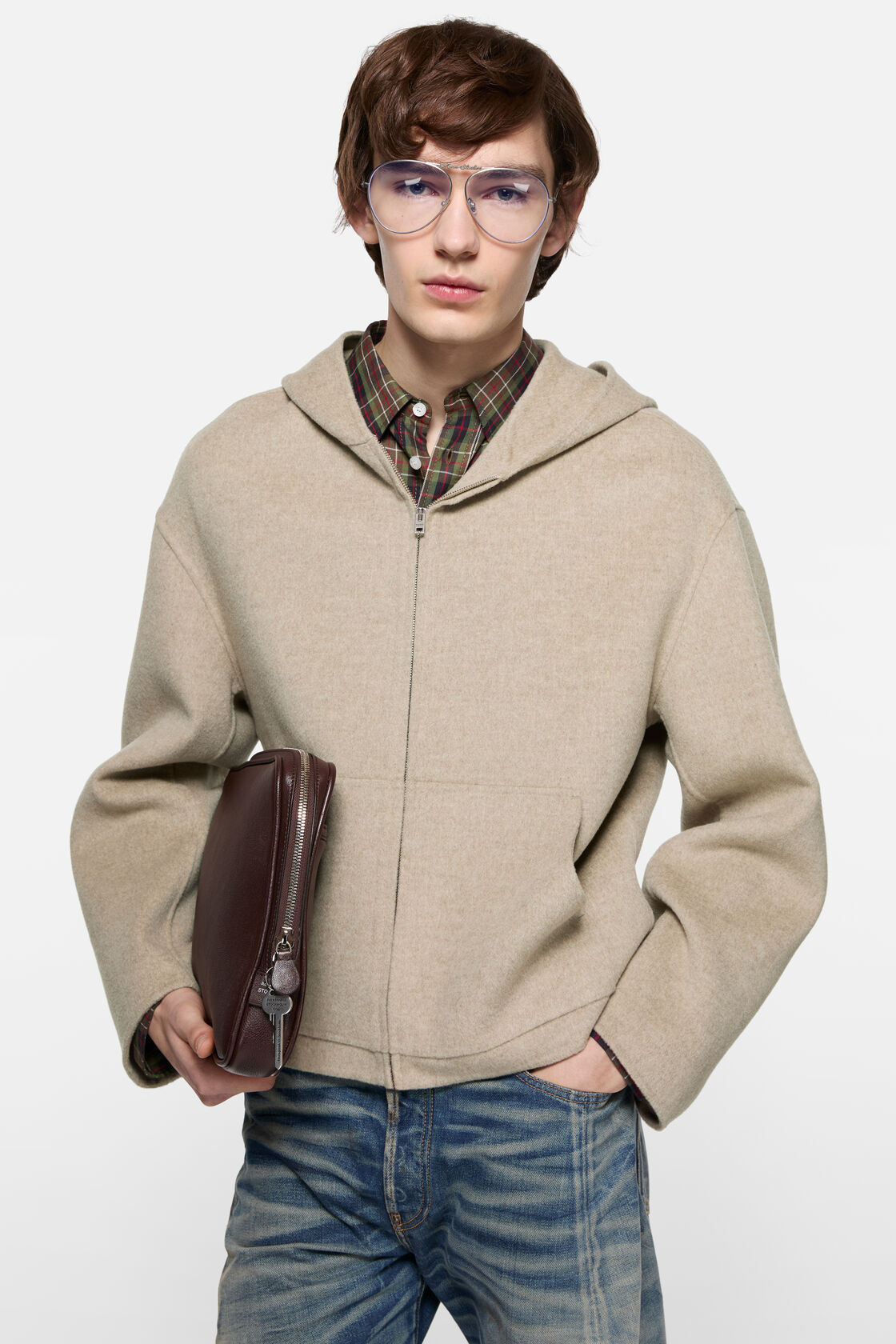 Cashmere jacket with hood, Oatmeal melange, 2000x