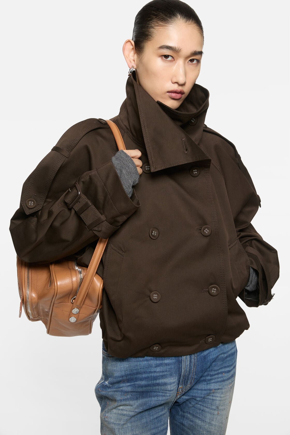 Short trench coat, Chestnut brown, 2000x