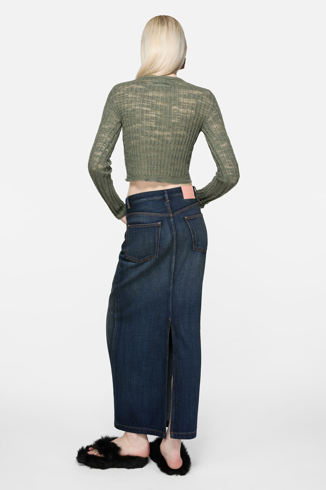 Ankle-length denim skirt, Dark Blue, 2000x