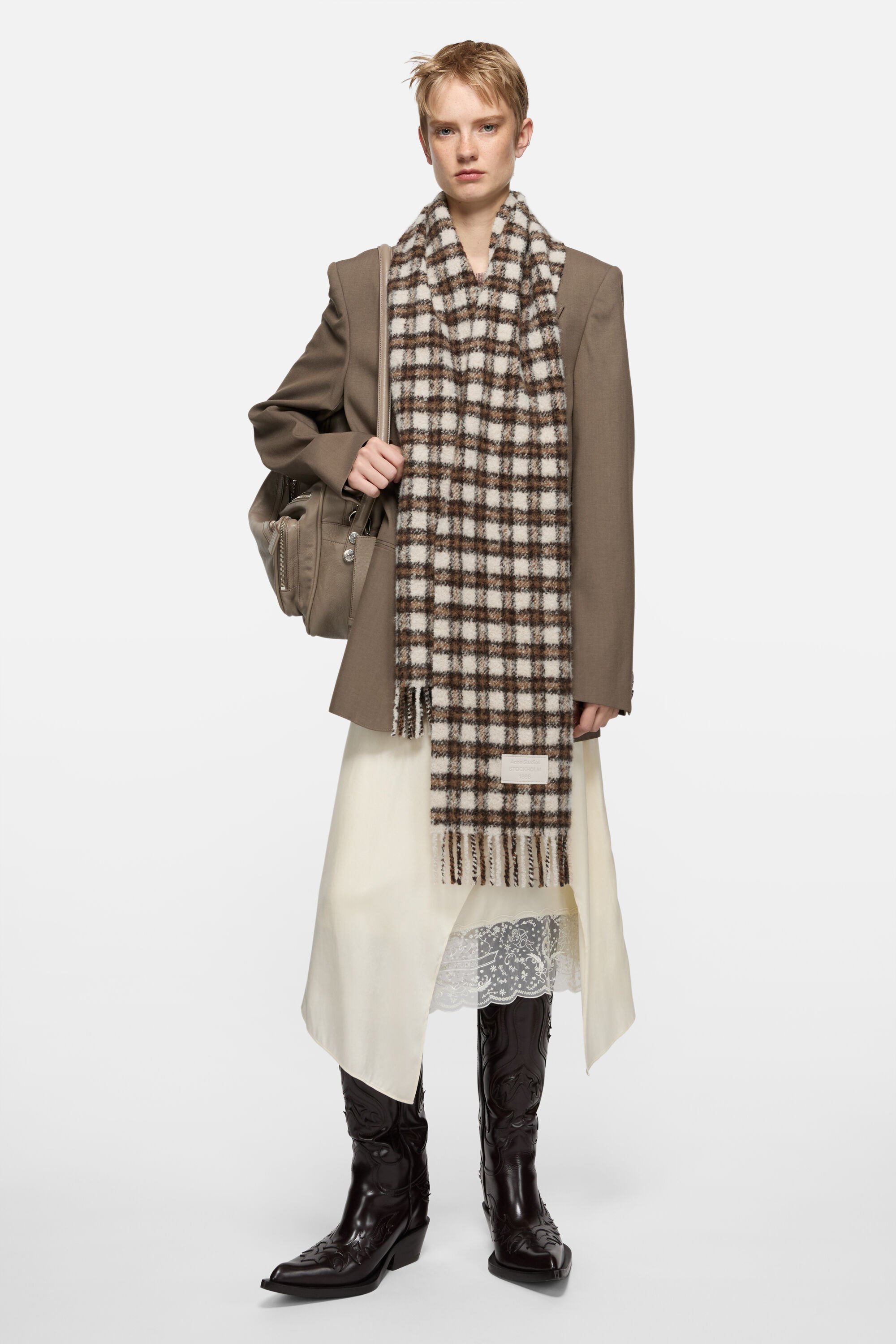 Acne Studios - Checked logo scarf - Beige/brown