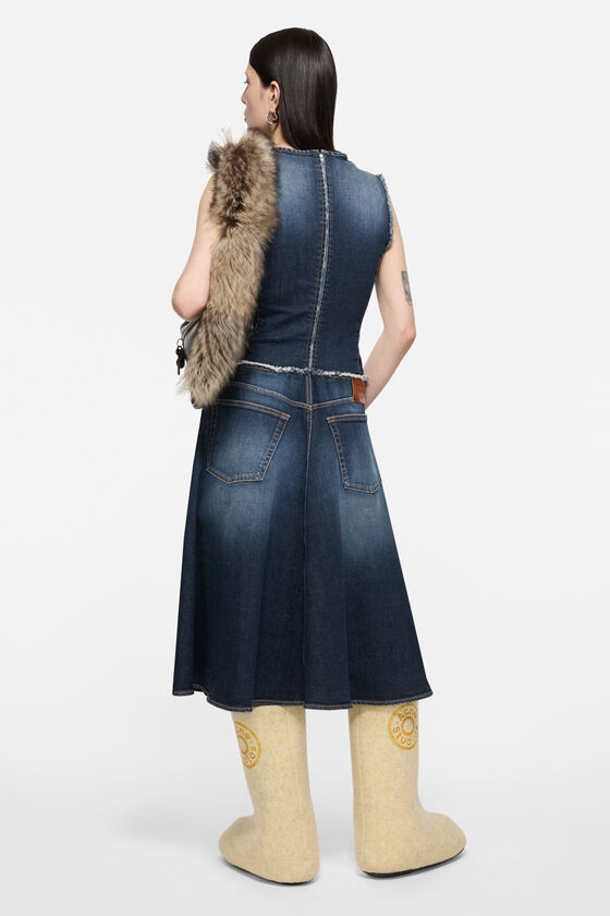 Layered denim midi dress, Dark Blue, 2000x