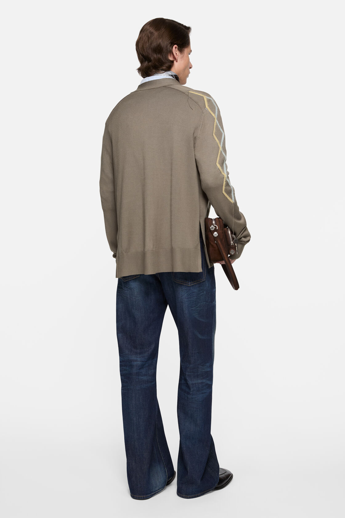 Argyle knit cardigan, Taupe Brown, 2000x