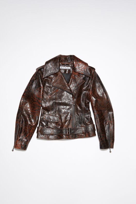 Acne Studios - Hourglass leather biker jacket - Orange/black