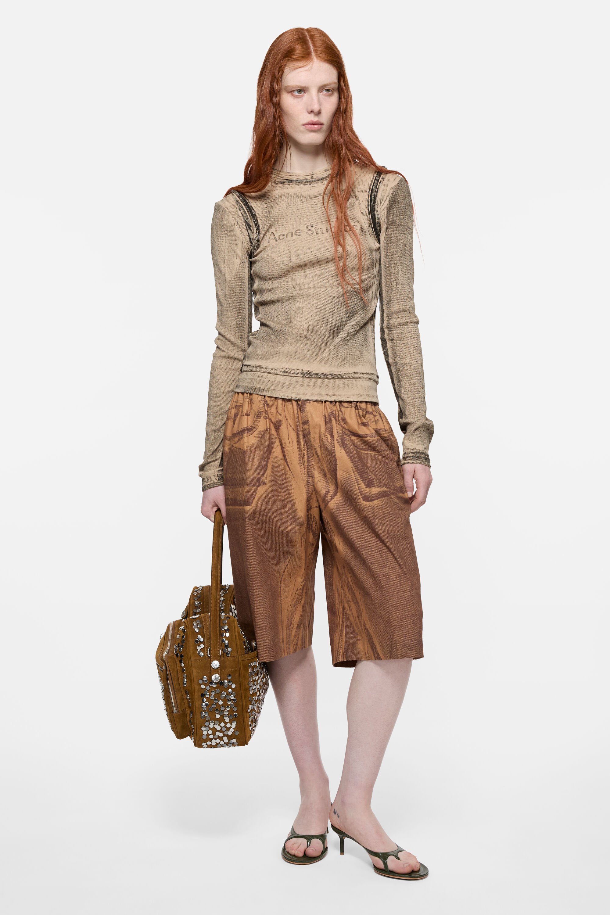 Acne アシンメトリーTops Acne Studios - Layered Printed T-shirt - Pumpkin orange