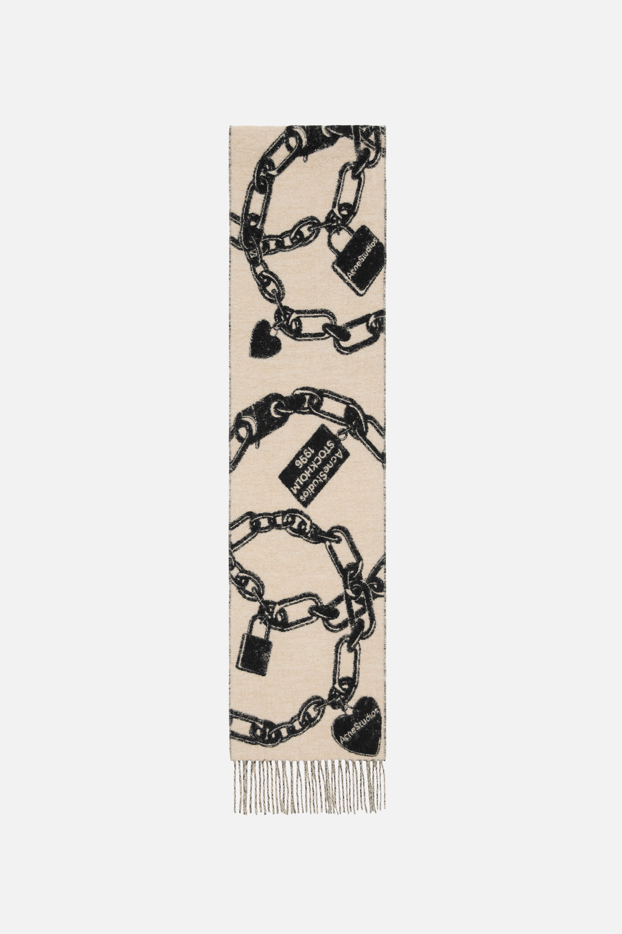 Acne Studios - Chain logo wool scarf - Beige/black