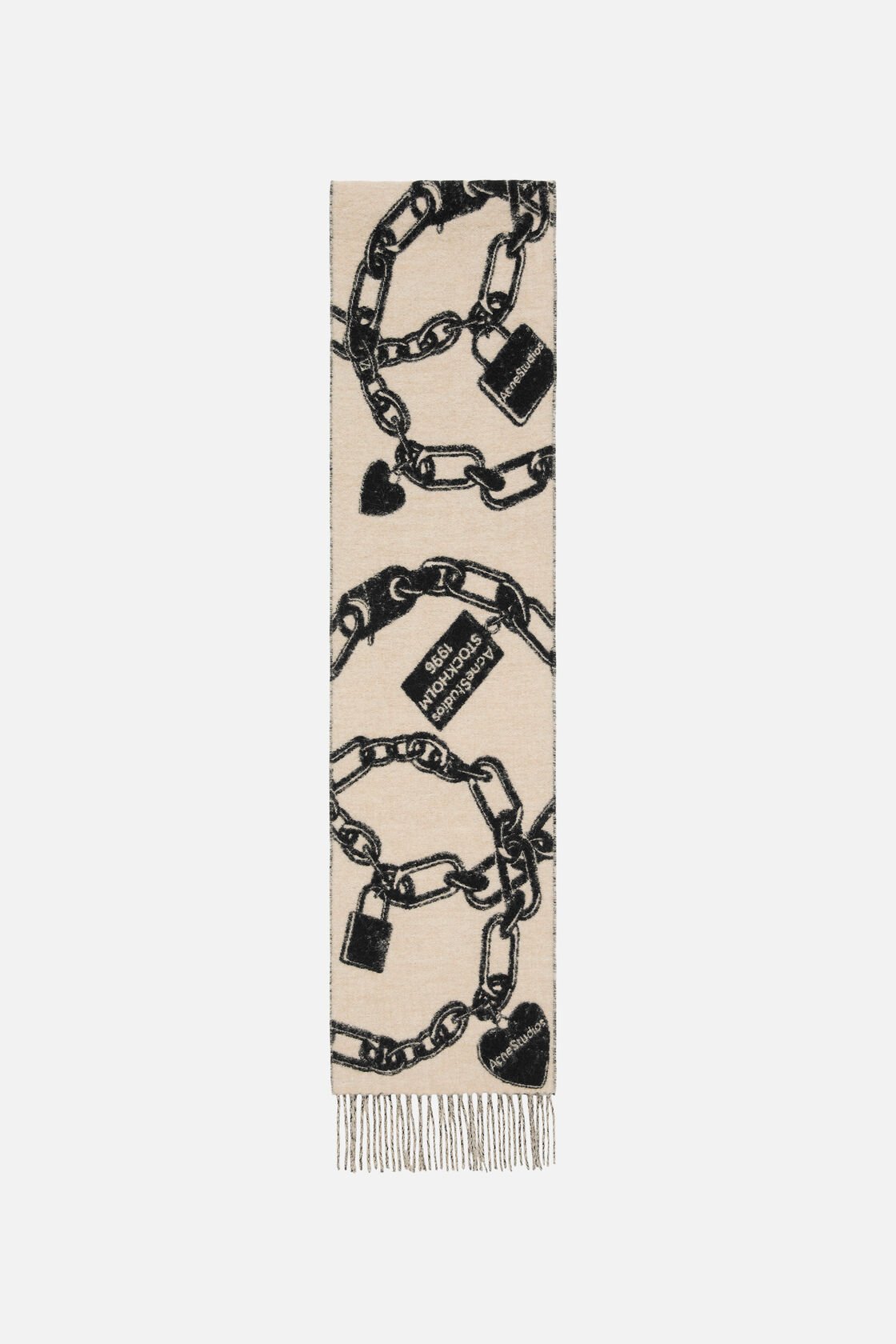 链条徽标羊毛围巾, 米色/黑色, 2000x