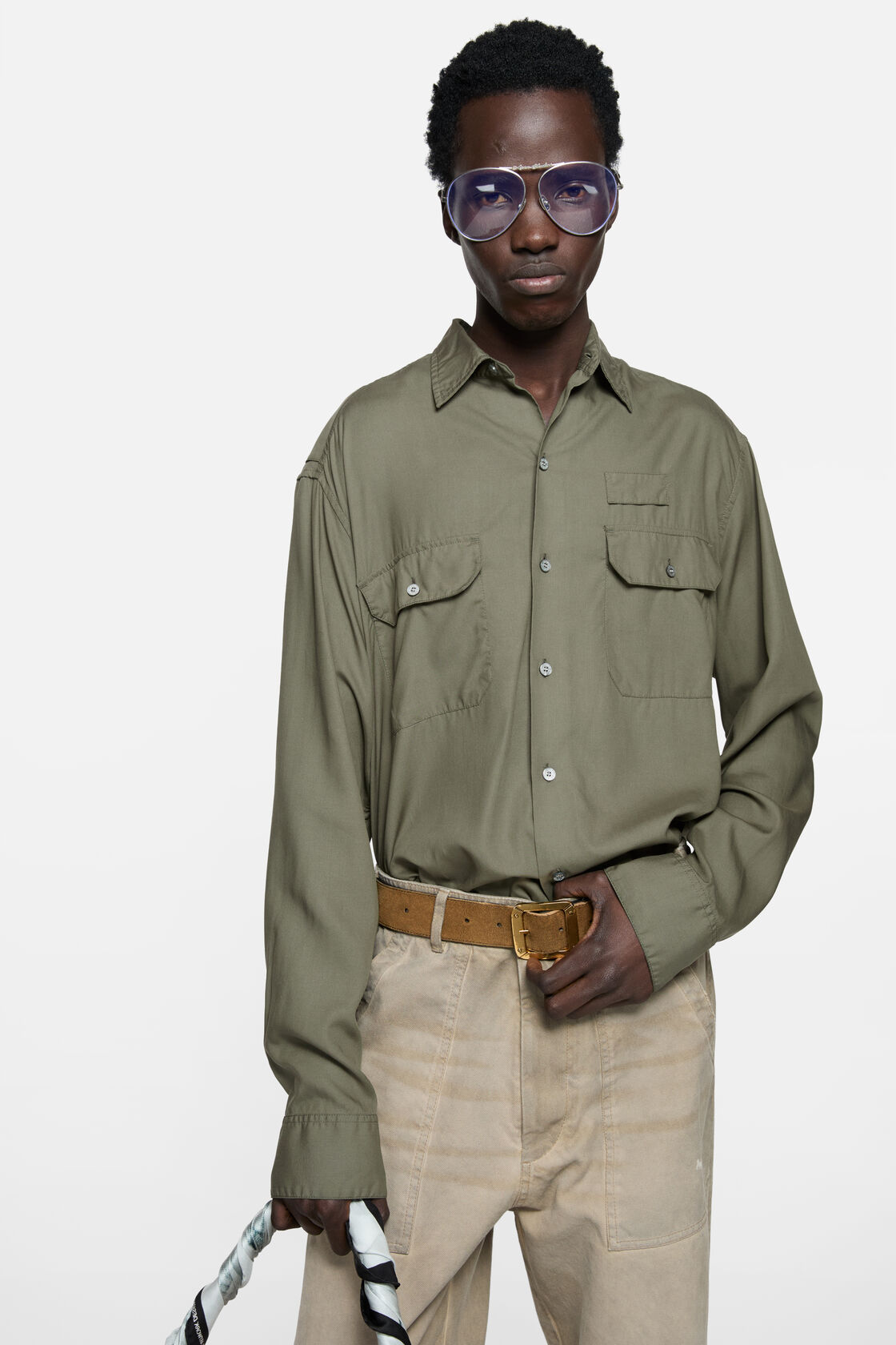 Button-up shirt with logo, Olive green, 2000x