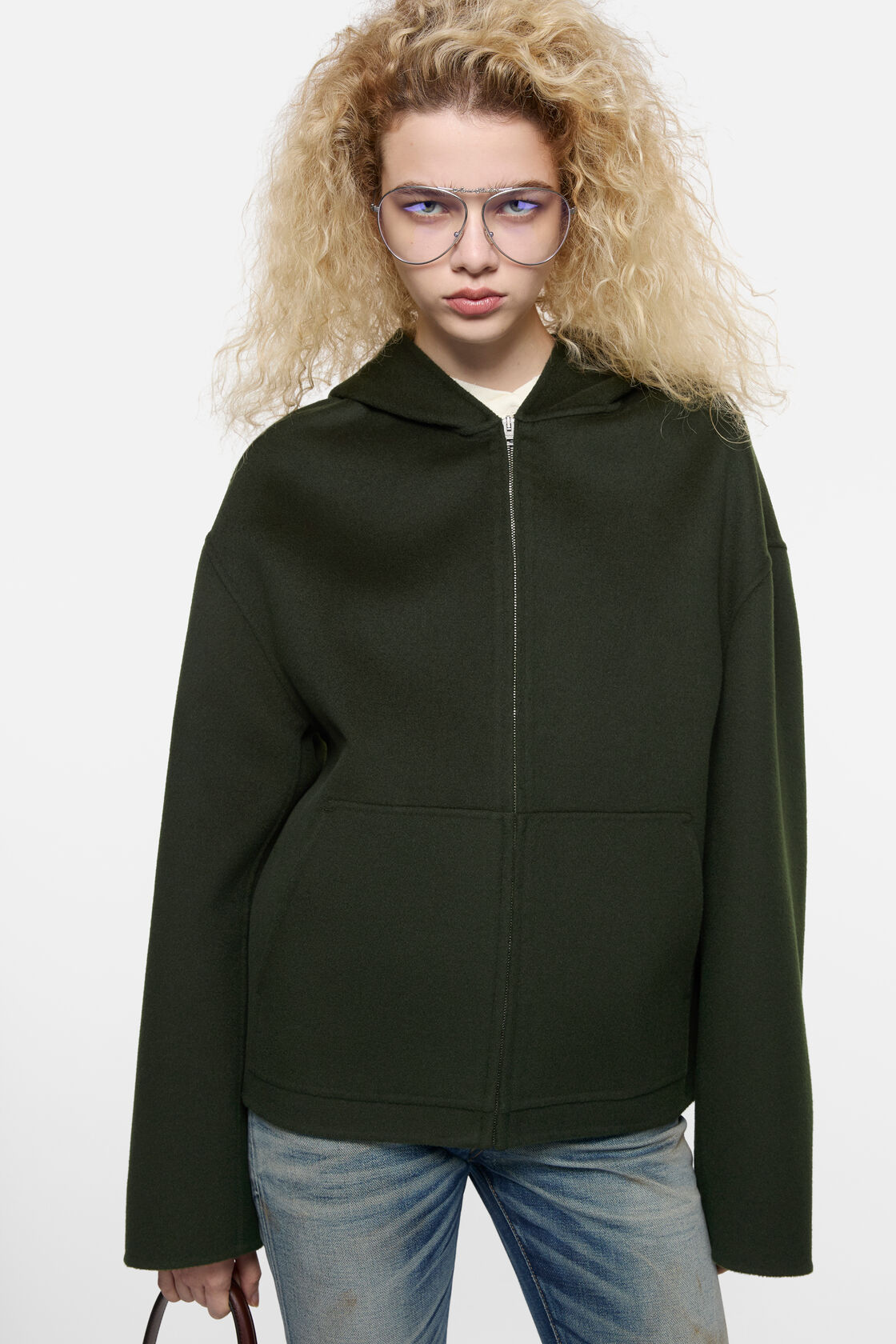 Cashmere jacket with hood, Dark green, 2000x