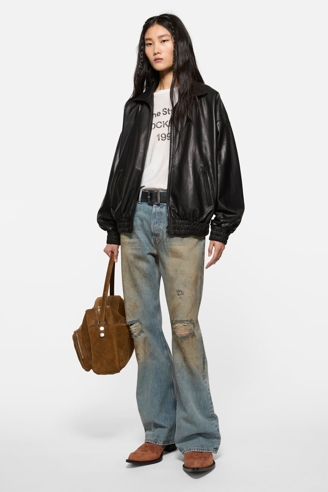 Leather blouson, Black, 2000x