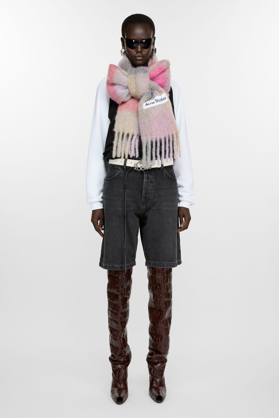 Mohair checked scarf, Fuchsia/lilac/pink, 2000x