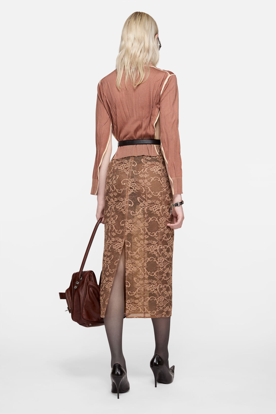 Lace midi skirt, Bronze Brown, 2000x