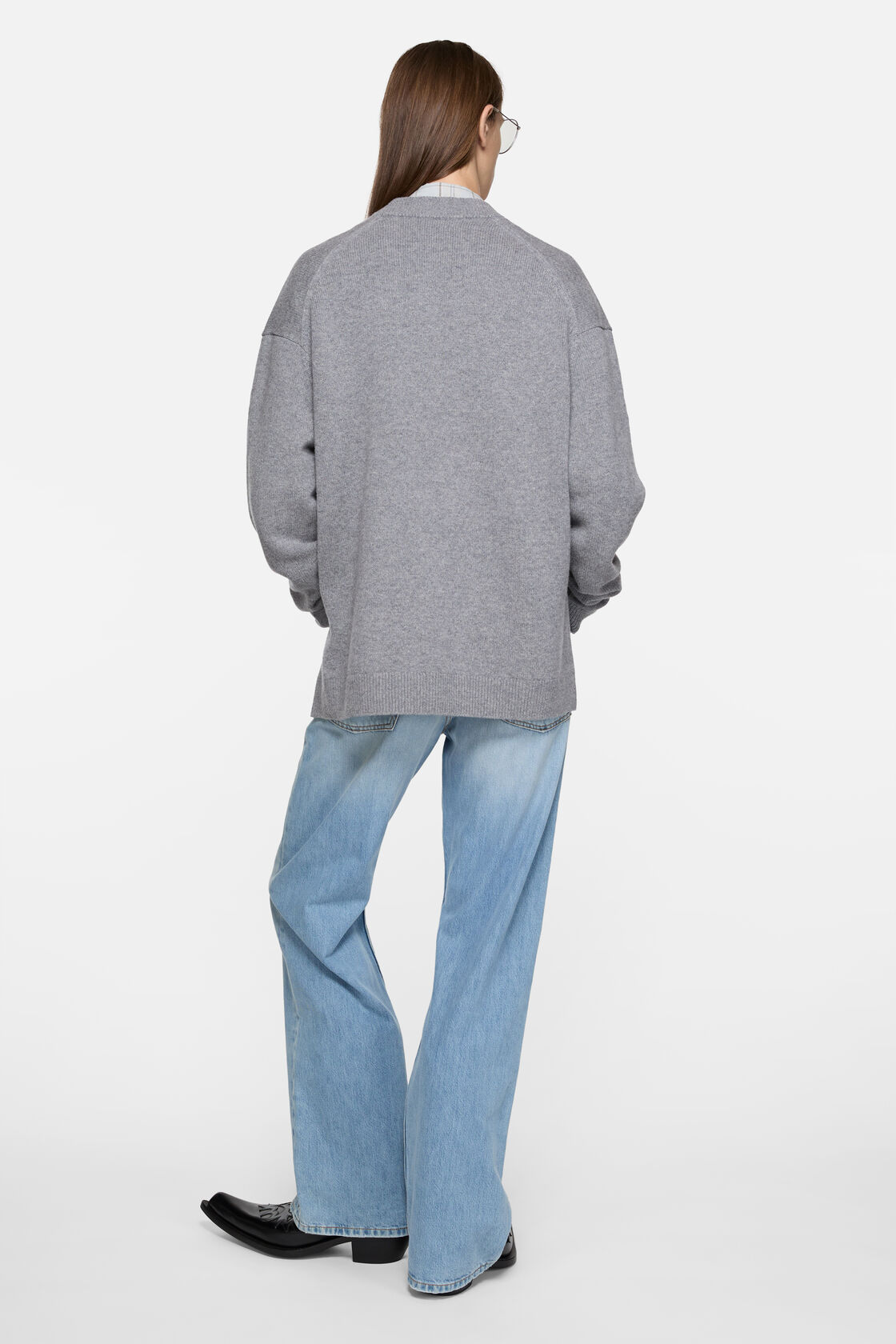 Wool V-Neck Cardigan, Dark Grey Melange, 2000x