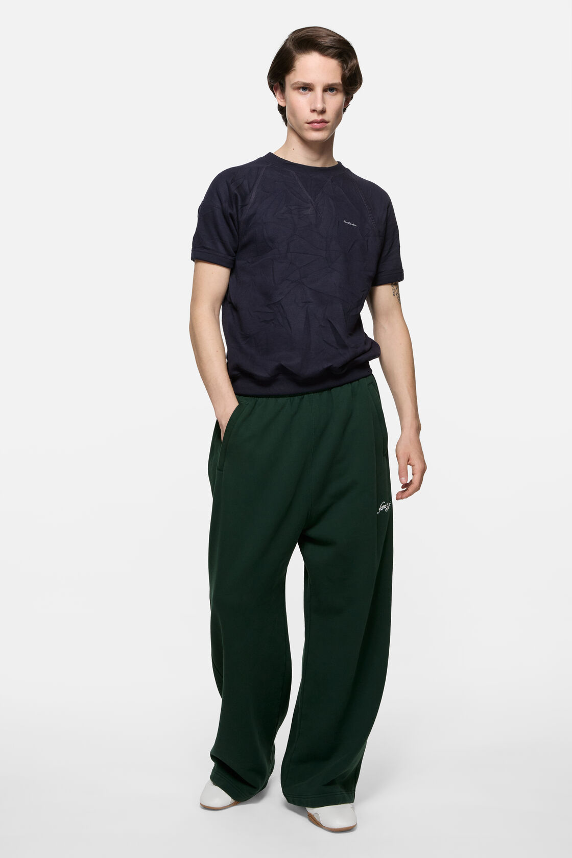 Crinkled fleece t-shirt, Navy, 2000x