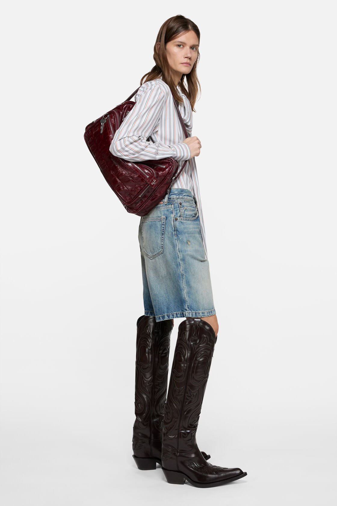 Denim shorts - loose fit, Mid Blue, 2000x