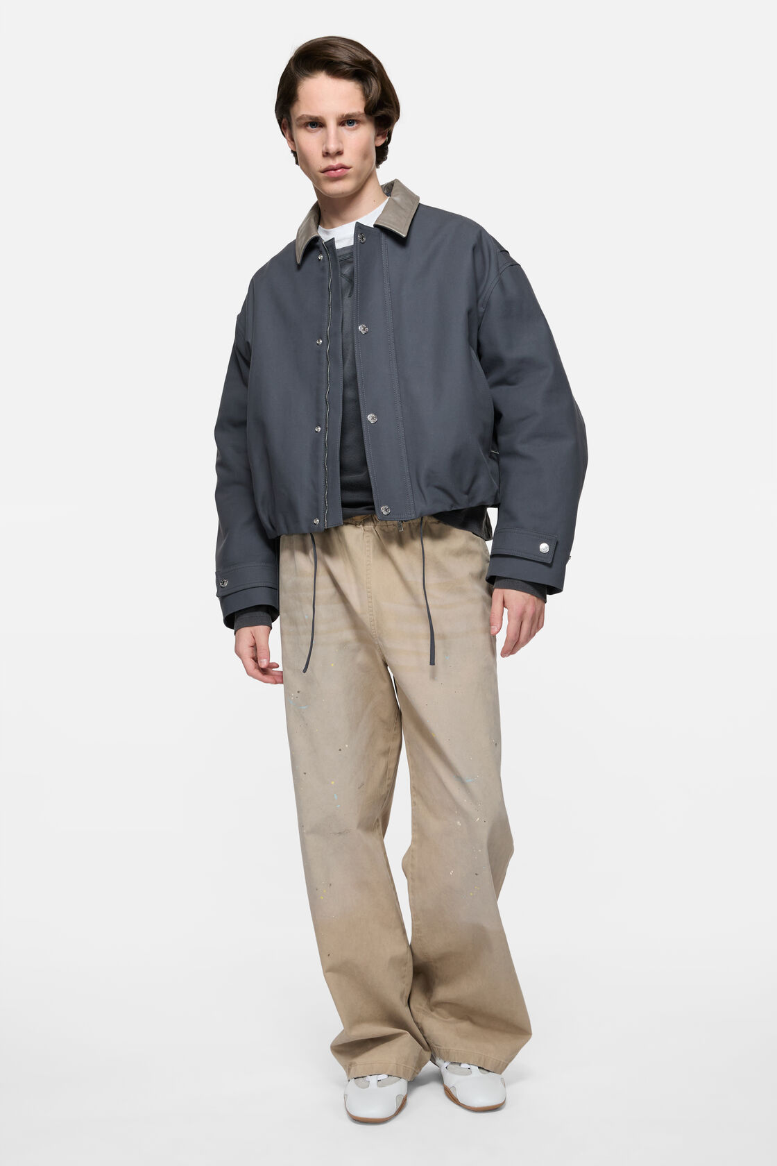 Bomber with leather collar, Carbon grey, 2000x