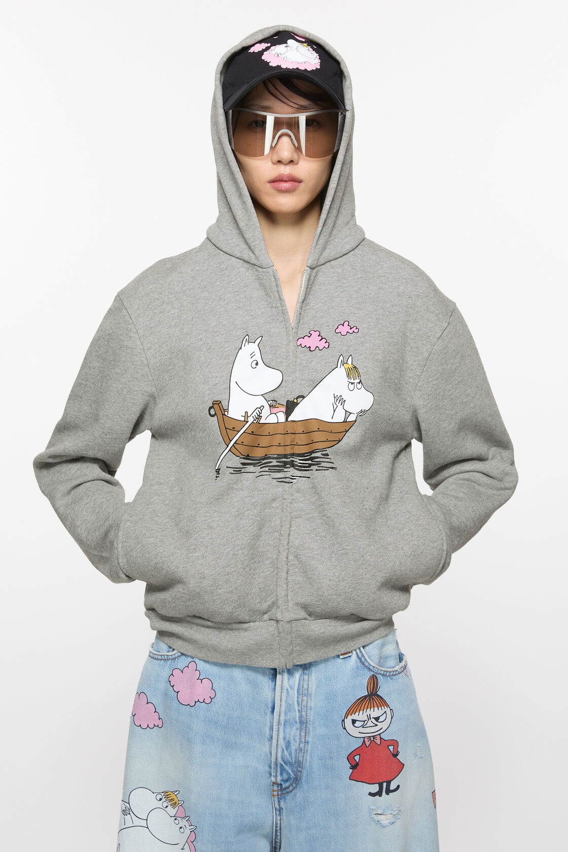 Hooded zipper sweater Acne Studios x Moomin, Light Grey Melange, 2000x