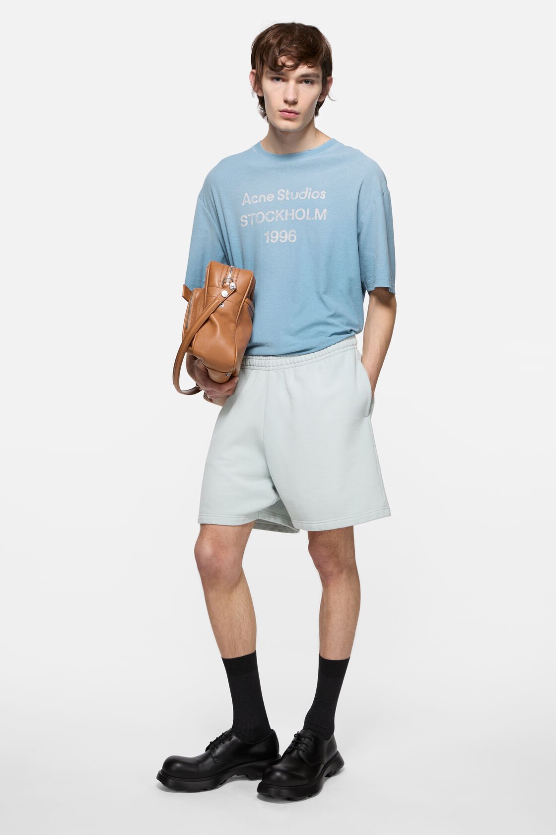 ウォッシュ加工ロゴTシャツ, コーンフラワーブルー, 2000x