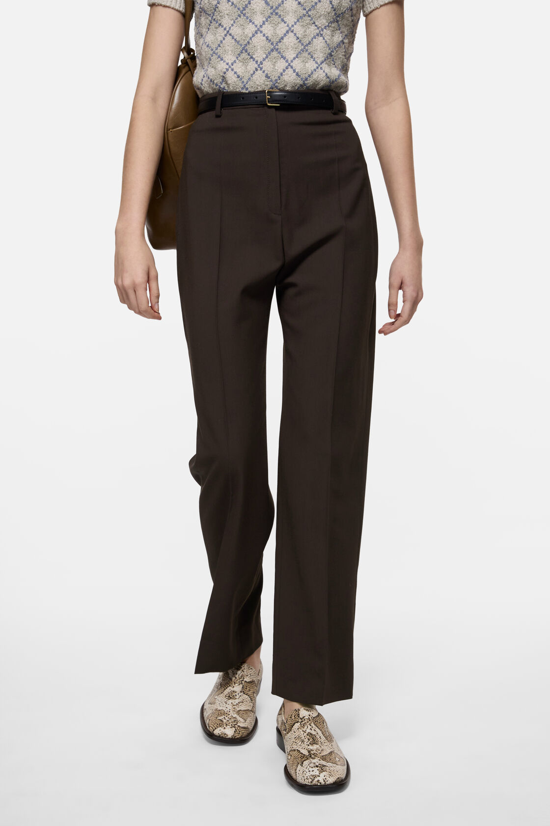 Tailored stretch twill trousers, Dark brown, 2000x