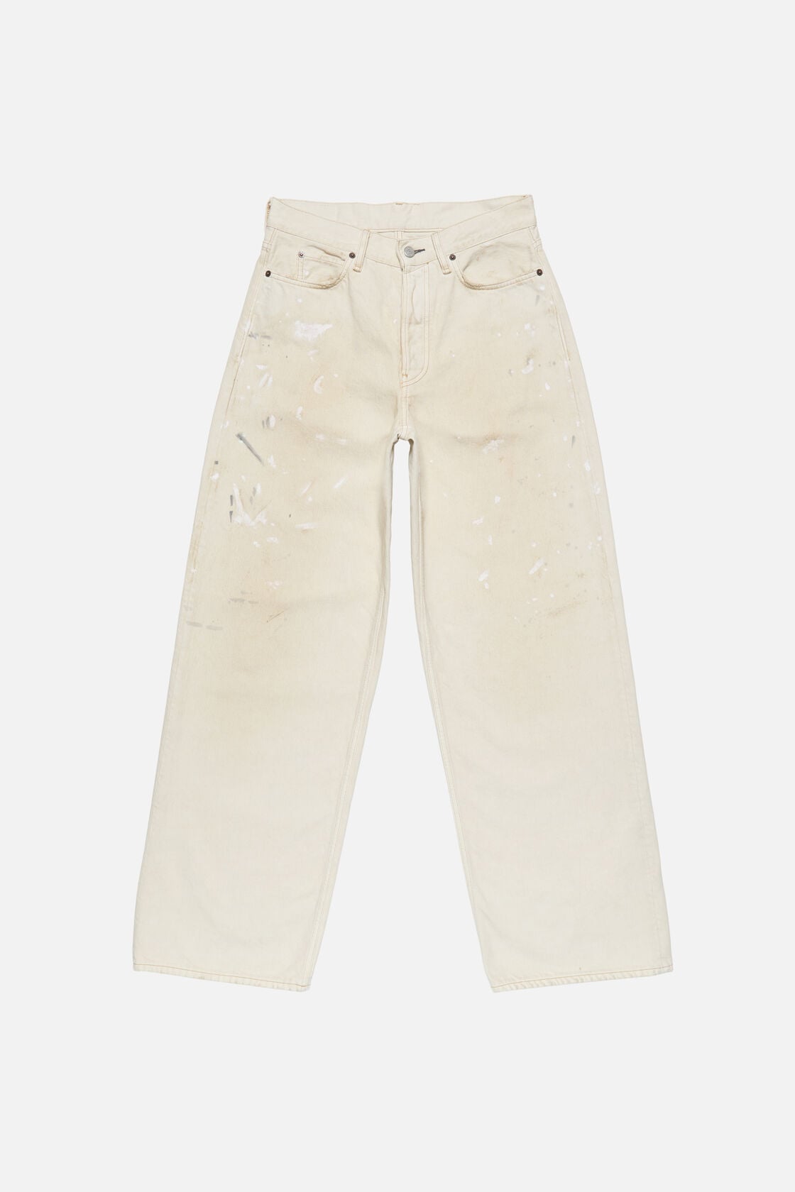 Loose fit jeans with leather pockets, White, 2000x