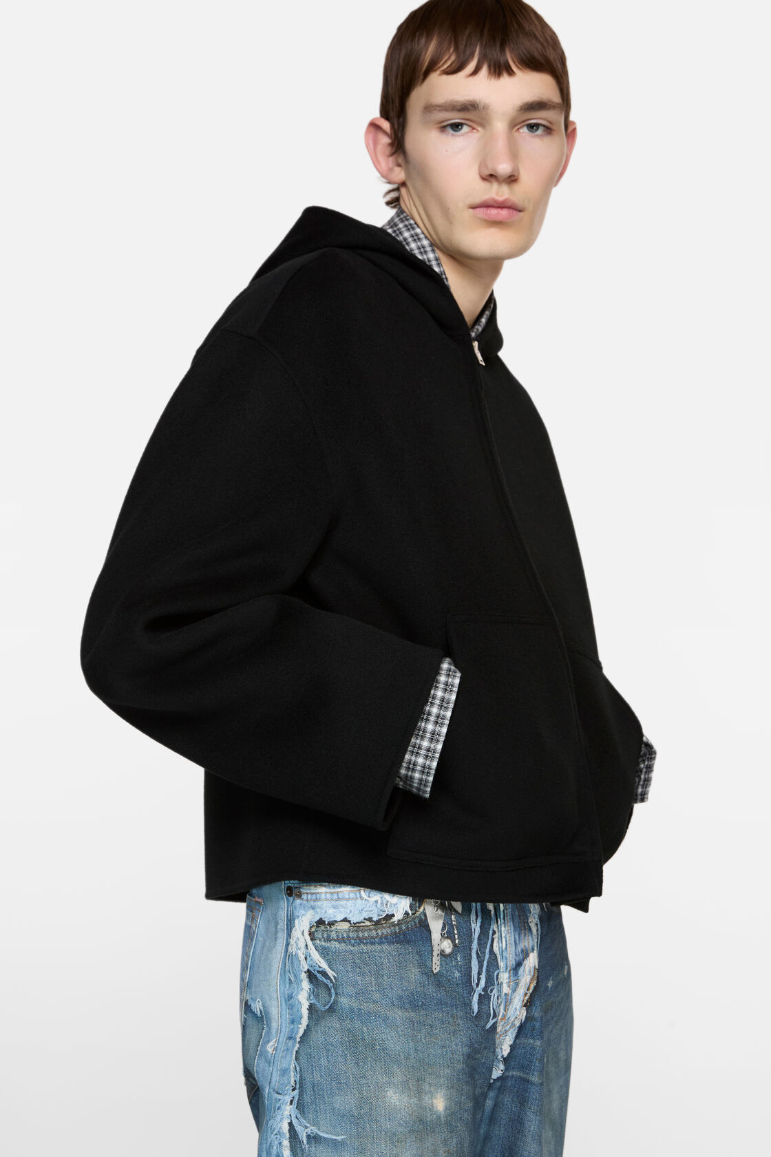 Cashmere jacket with hood, Black, 2000x