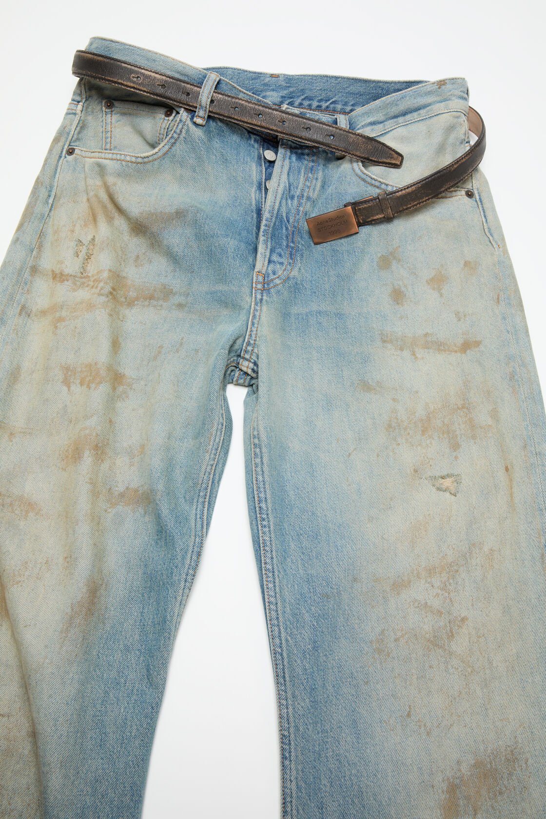 Engraved Logo leather belt, Dark brown/beige, 2000x