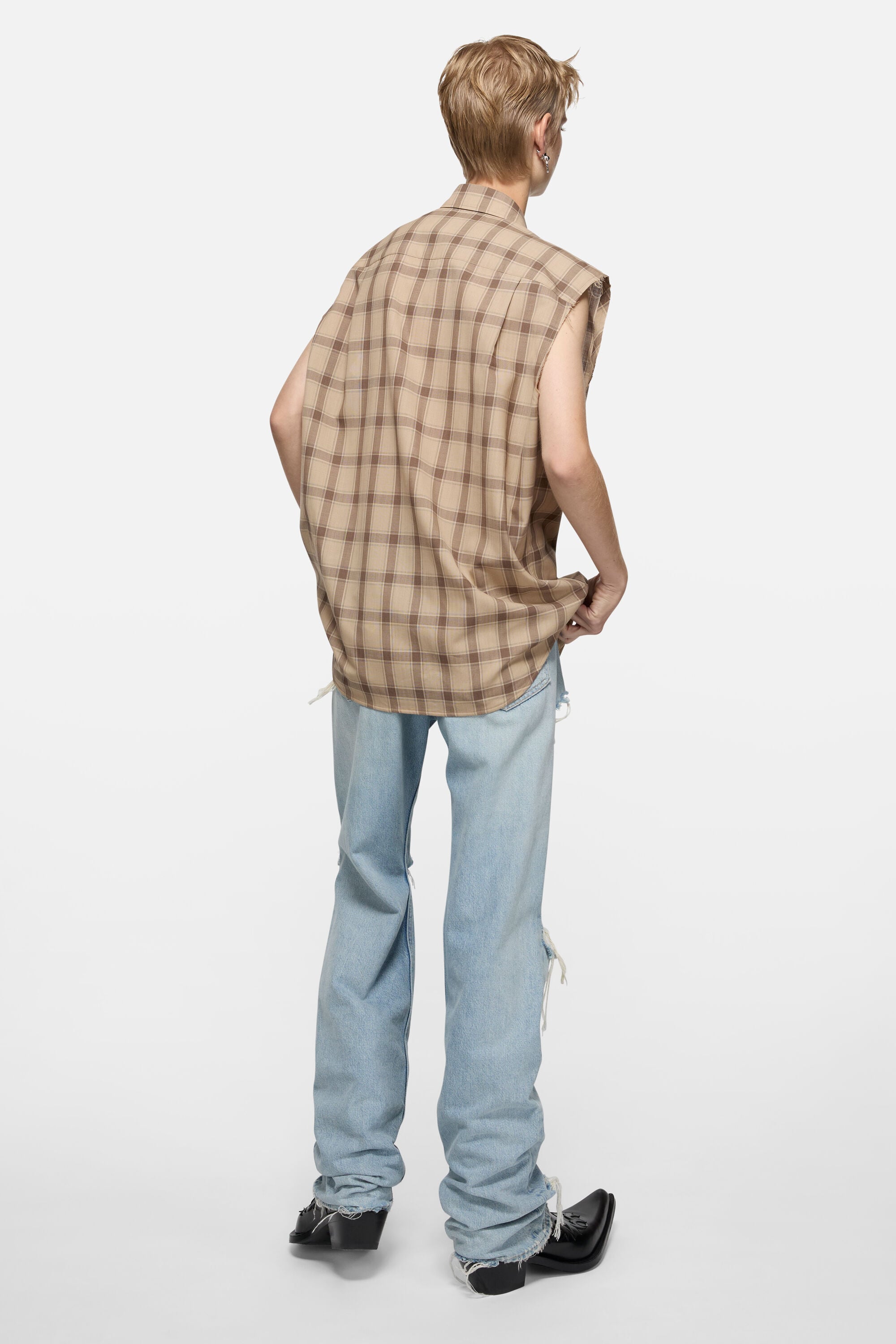 Acne Studios - チェックボタンアップベスト - ベージュマルチ