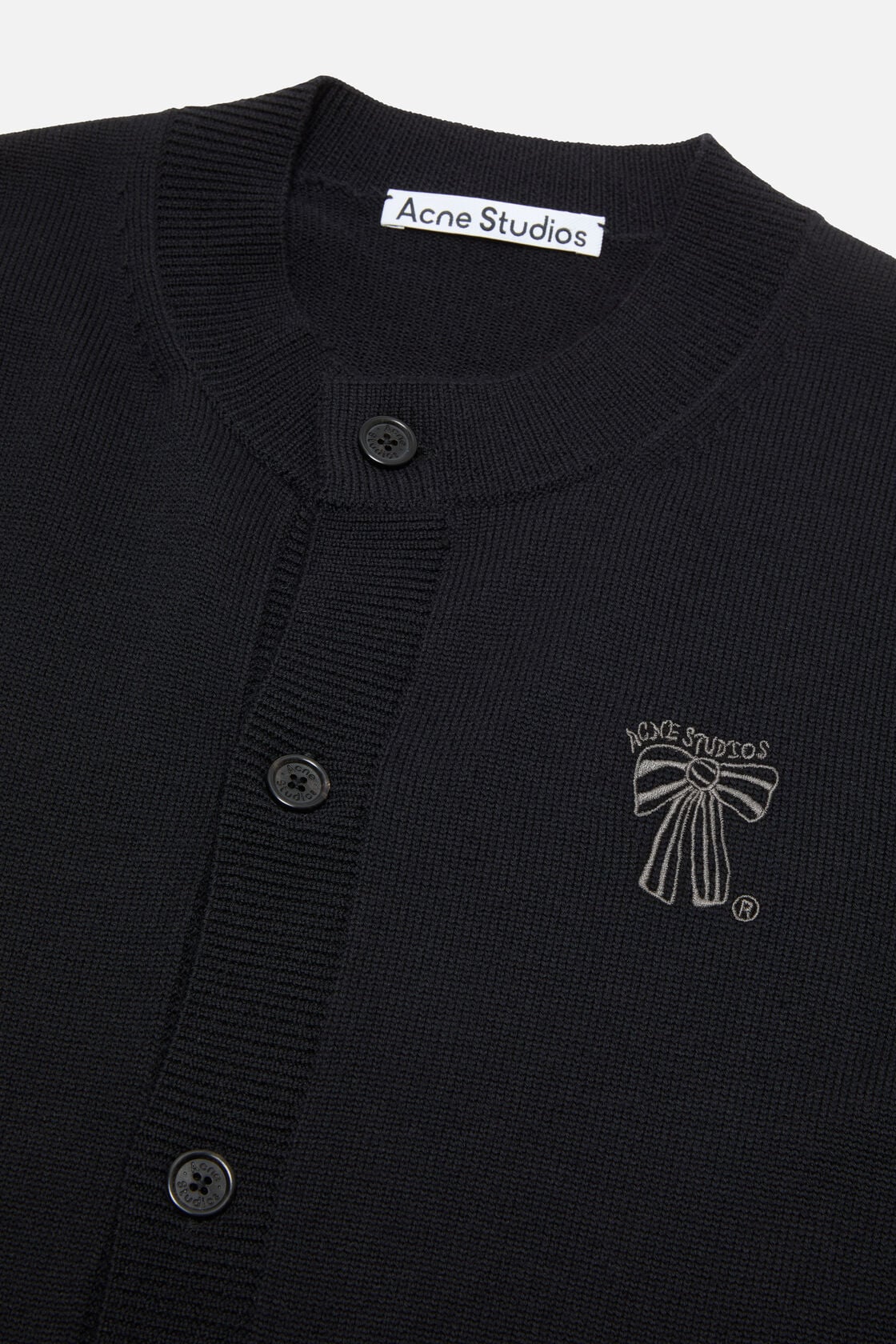Crewneck bow logo cardigan, Black, 2000x