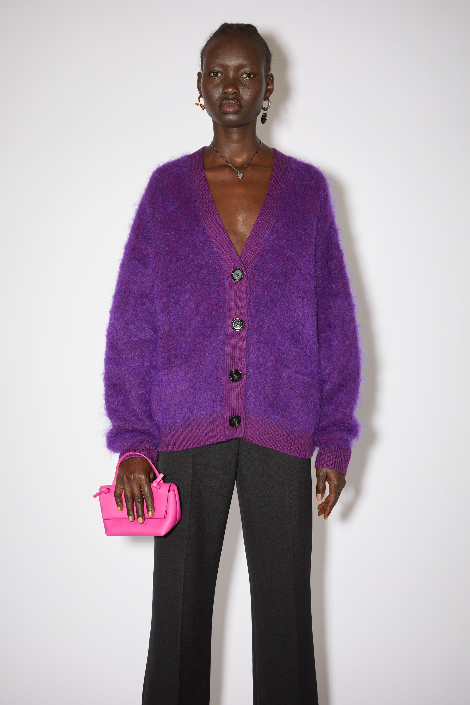 Mohair wool fluffy cardigan - Violet purple