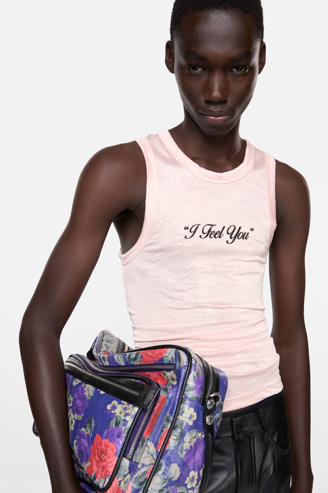 Crinkled printed tanktop, Powder pink, 2000x
