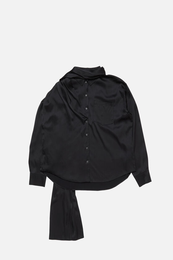 Layered Satin Blouse, Black, 2000x