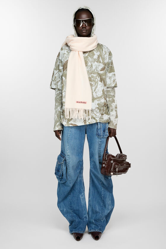 Fringe wool scarf – Narrow, Warm white, 2000x