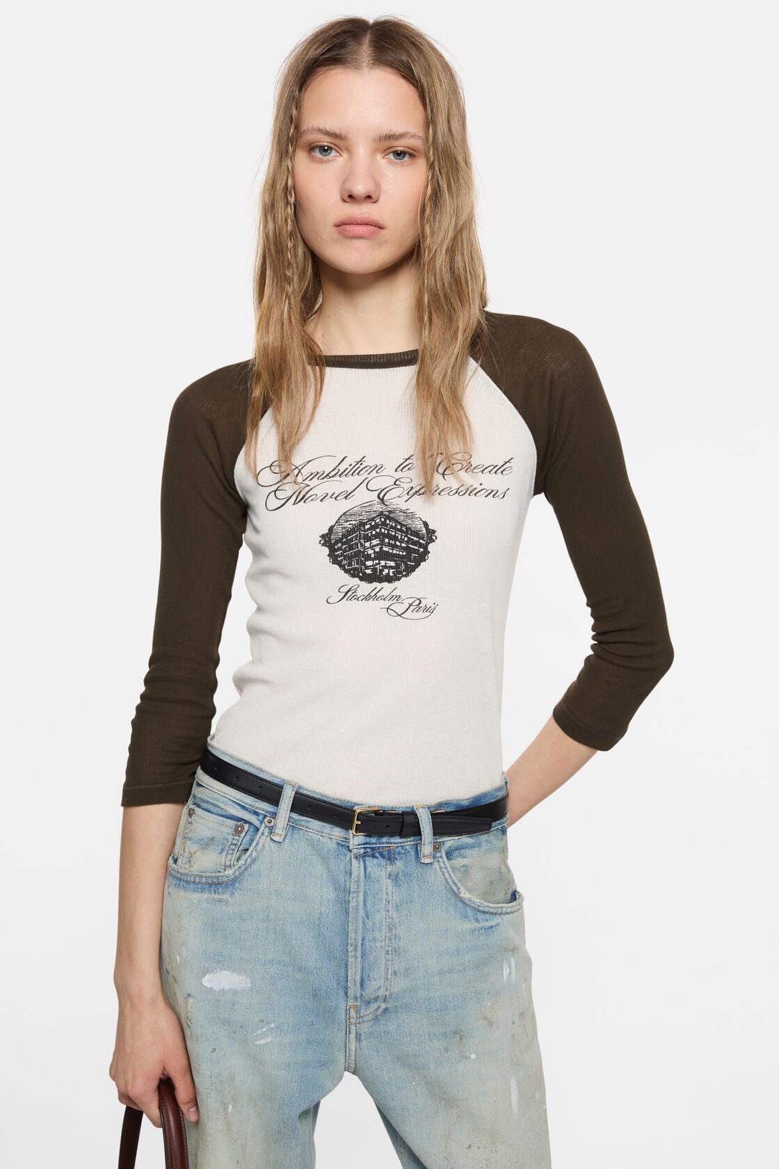 Jersey t-shirt with logo, Beige/brown, 2000x
