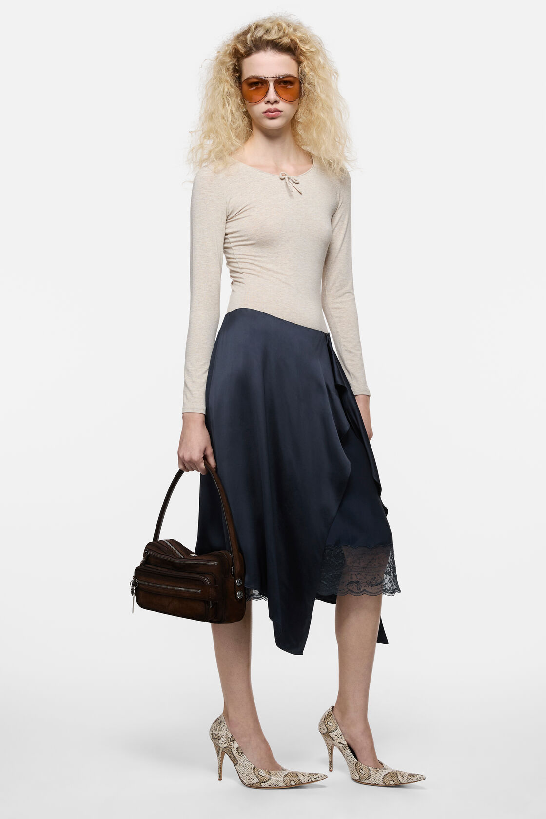 Layered silk skirt, Navy blue, 2000x