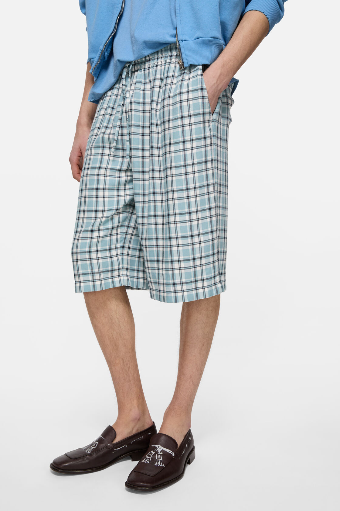 Casual flannel check shorts, Turquoise/blue/white, 2000x