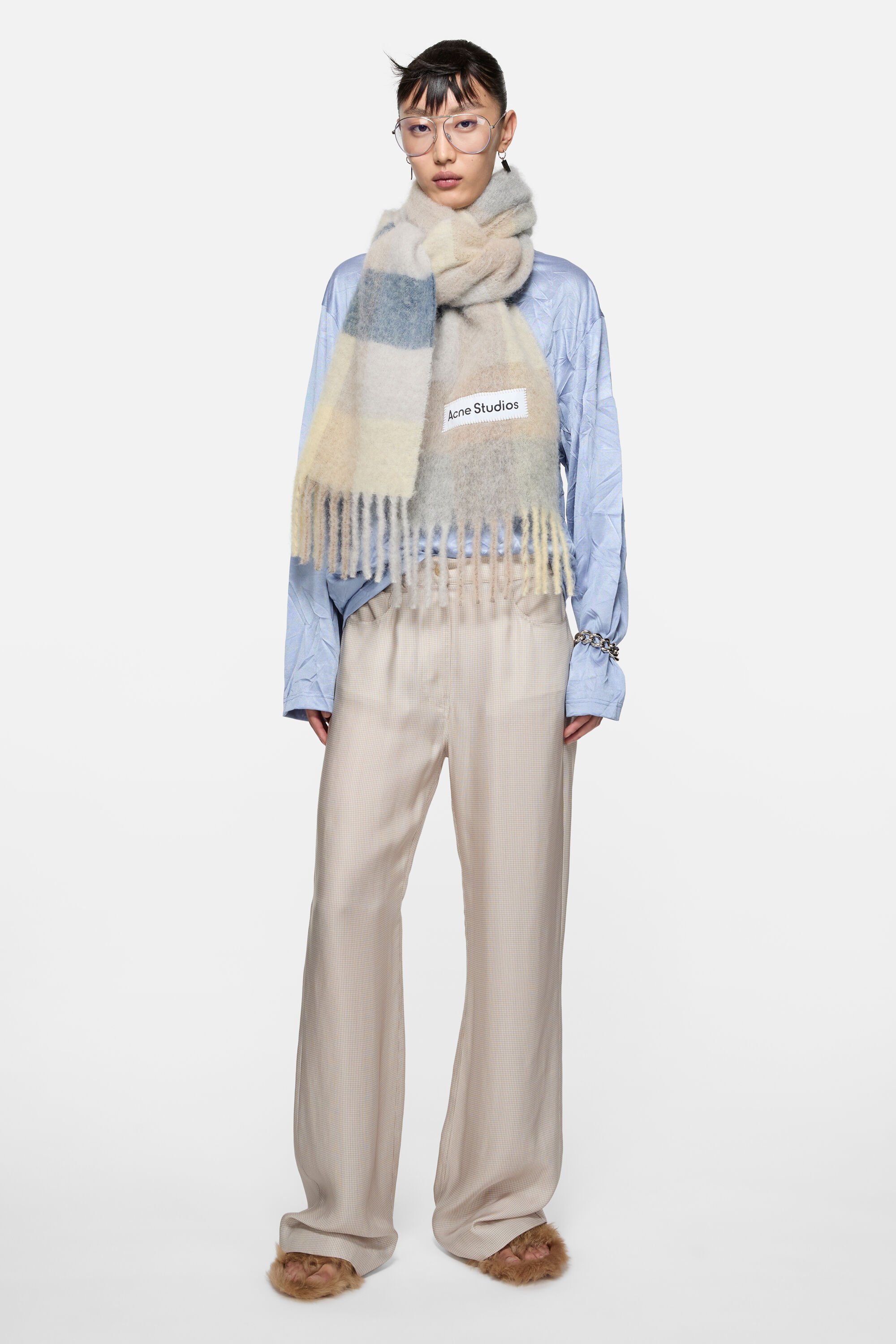 Acne Studios - モヘアチェックスカーフ - バニラ/ベージュ/ラベンダー