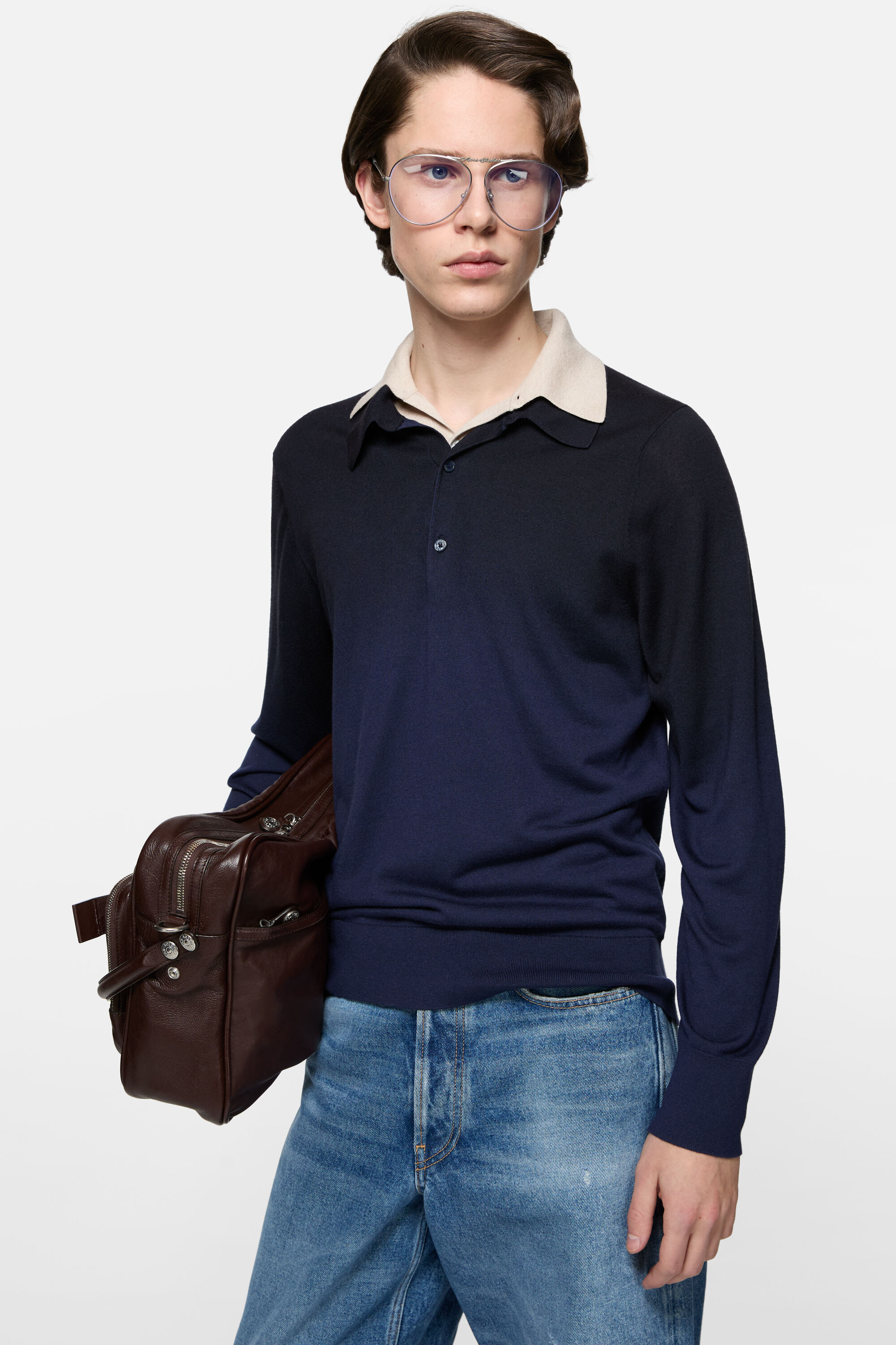 Acne Studios - Silk blend polo knit - Navy/beige