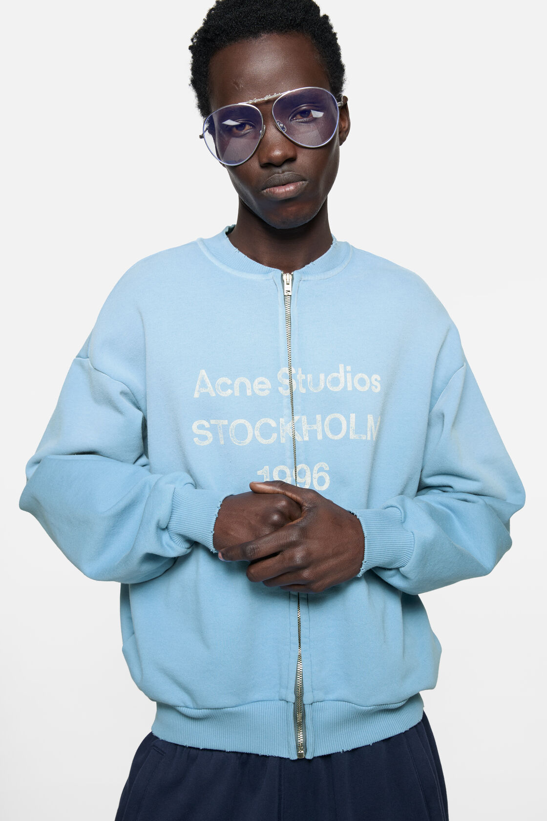 Washed zip-up cardigan, Cornflower blue, 2000x