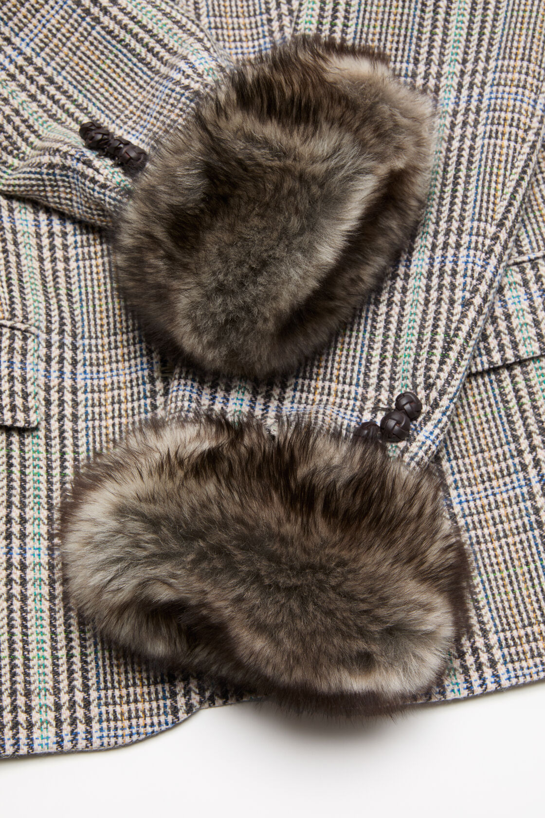 Wool jacket with shearling cuffs, Brown/blue, 2000x