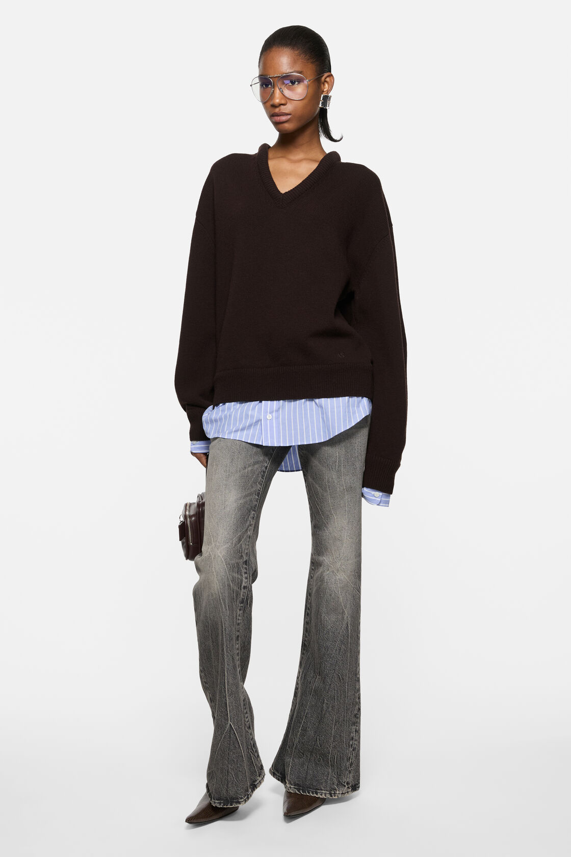 layered wool sweater, Dark brown, 2000x