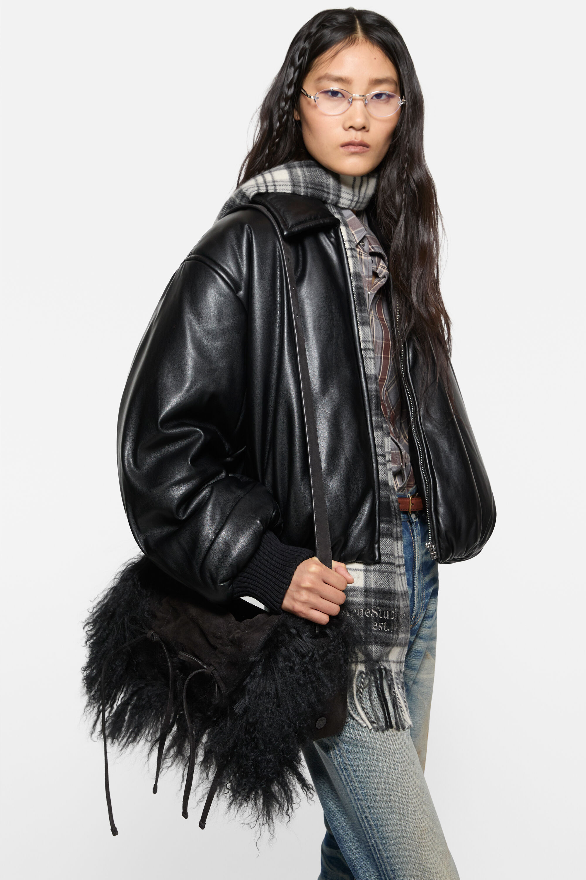 Acne Studios - Multipocket bag with shearling trim - Black