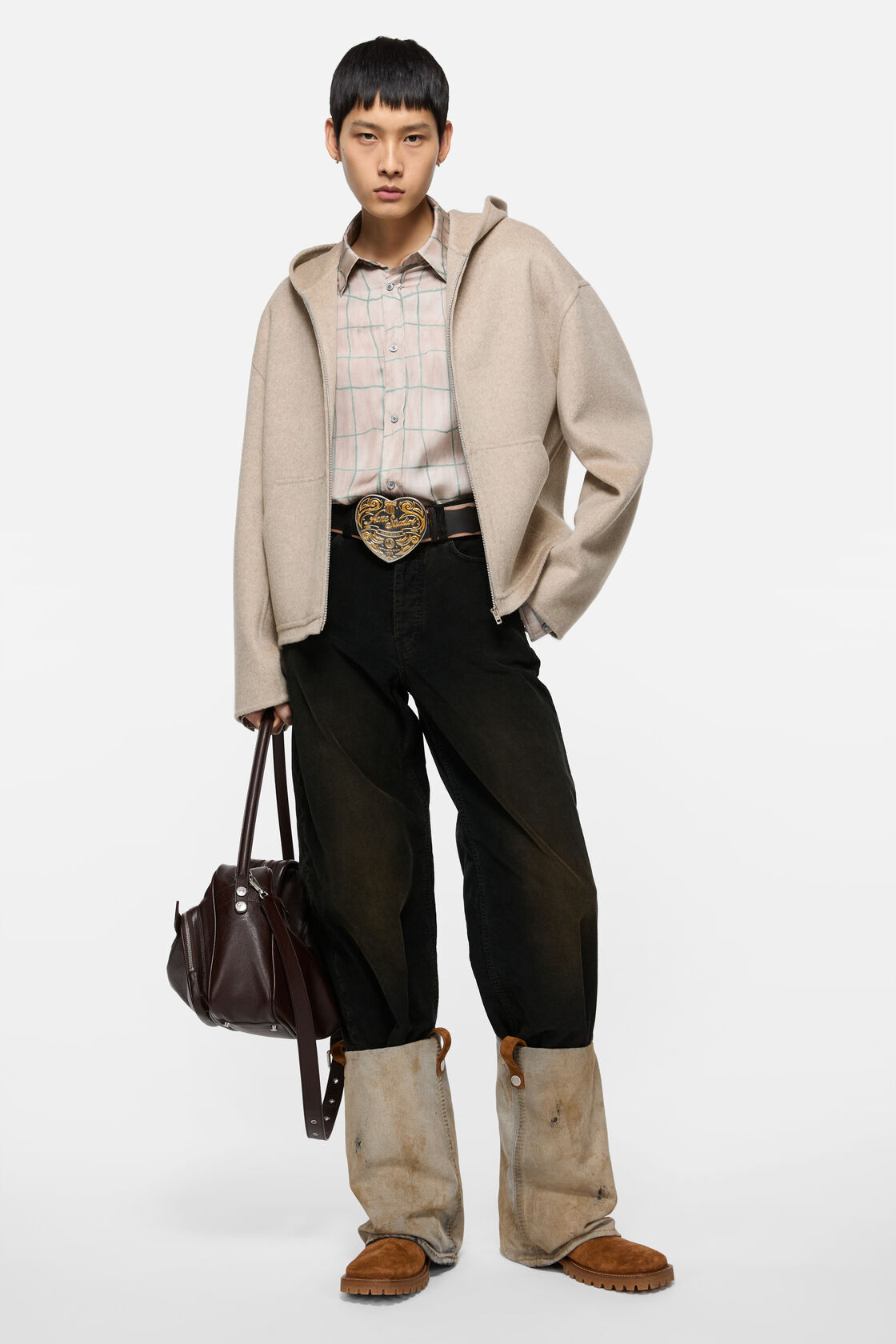 フード付きカシミヤジャケット, オートミールメランジ, 2000x