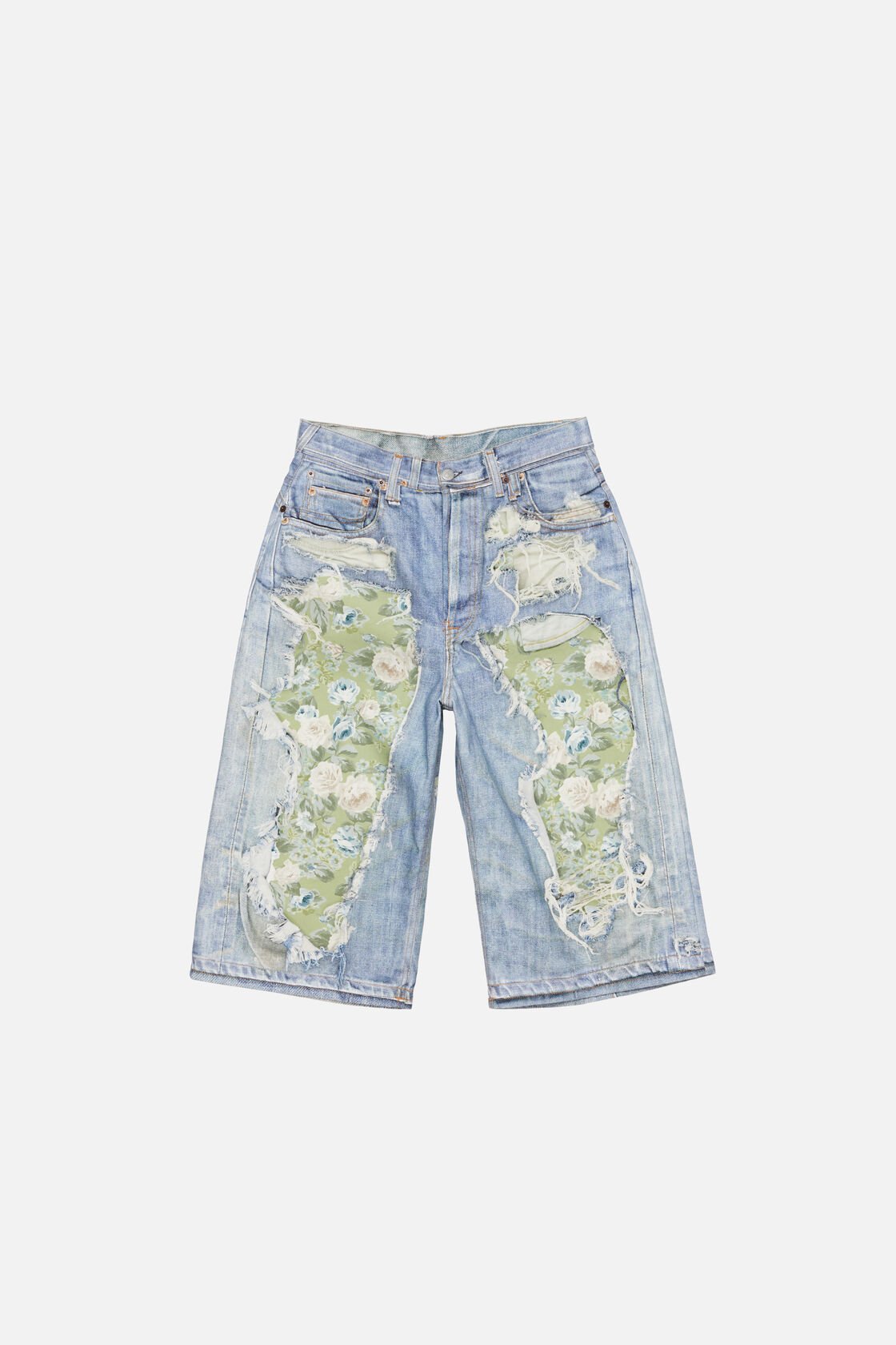 Trompe-l&rsquo;&oelig;il denim shorts, Blue/green, 2000x