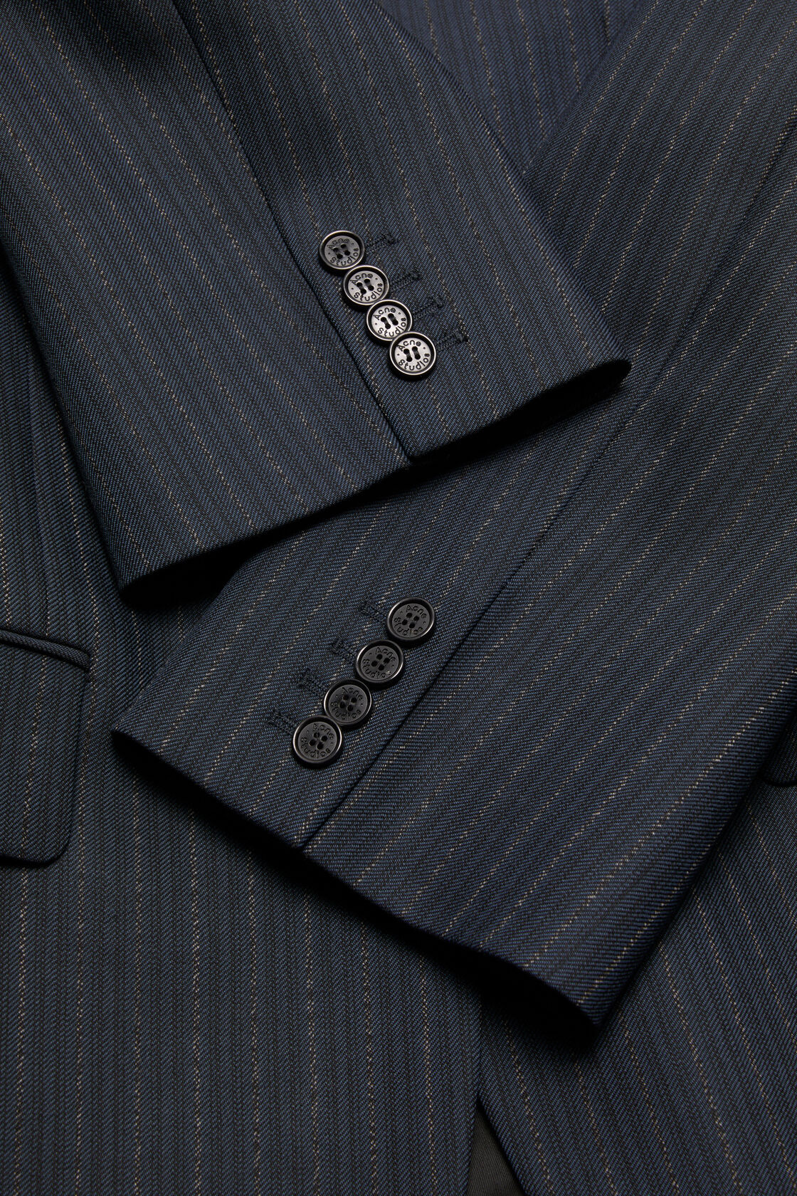 Pinstripe wool suit jacket, Black/Teal blue, 2000x