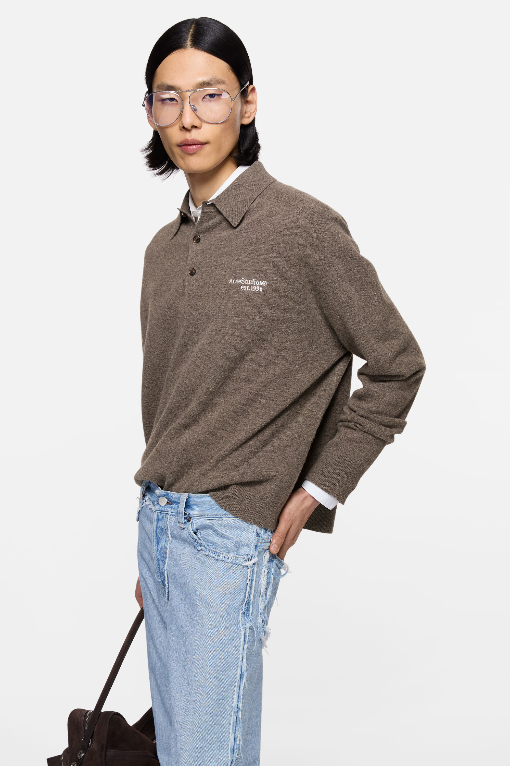 Acne Studios - Wool knit polo - Brown melange