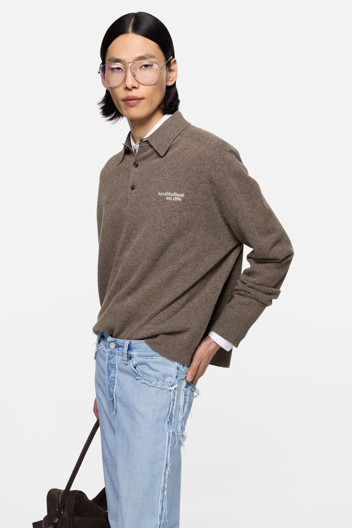 Wool knit polo, Brown melange, 2000x