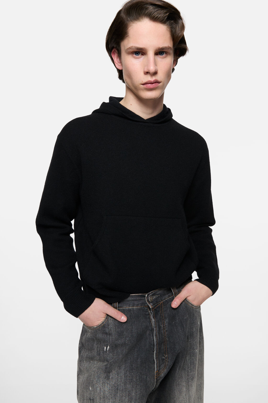 Cashmere hoodie, Black, 2000x