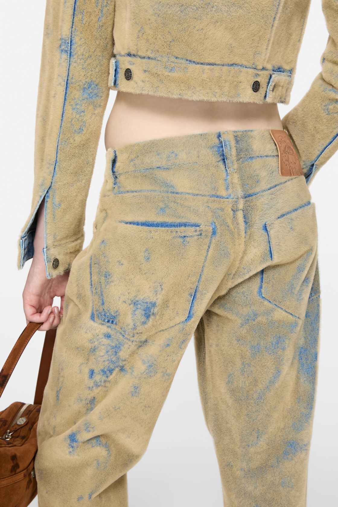 Flocked denim trousers - Loose fit, Blue/beige, 2000x