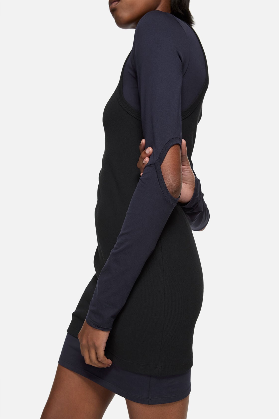Layered Cotton Mini Dress, Navy/black, 2000x