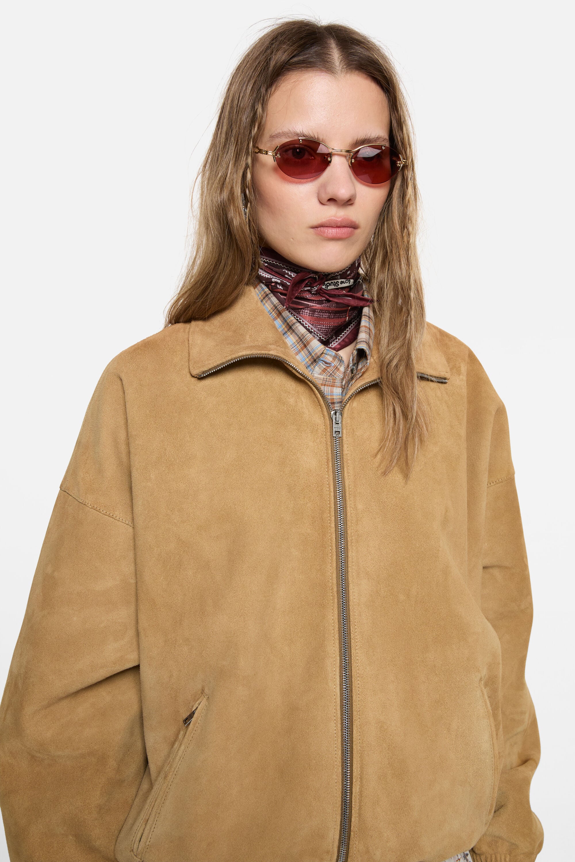 Acne Studios - チェック柄のシルクバンダナ - バーガンディ/ブラウン