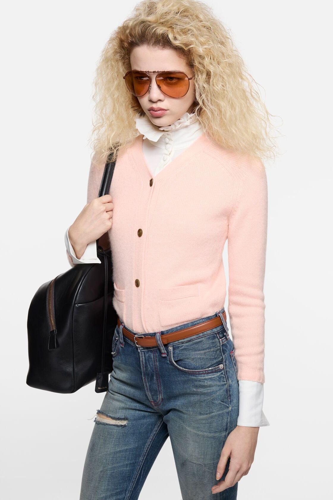 Cashmere V-Neck Cardigan, Light Rose Pink, 2000x